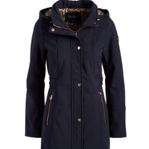 Navy Blue Leopard Contrast Softshell Jacket